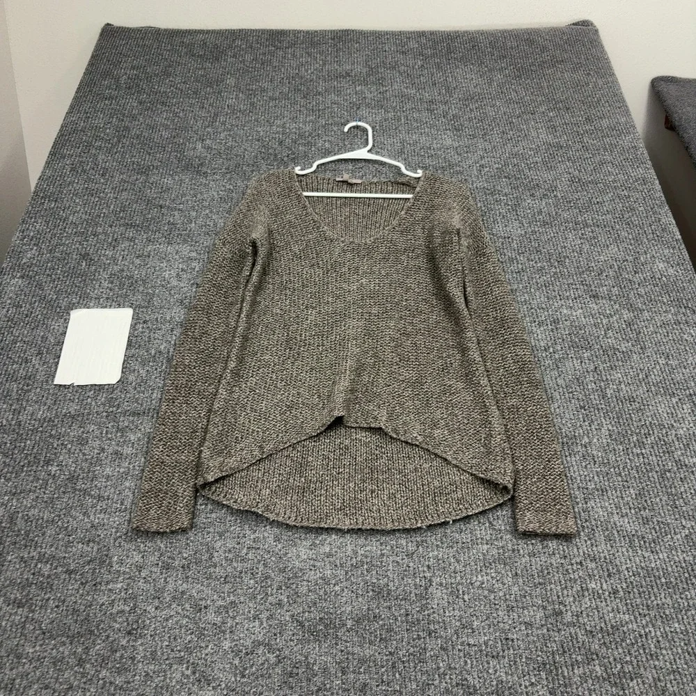 Helmut Lang Sweater Womens P Brown Italian Yarn Knit V-Neck High Low Minimalist